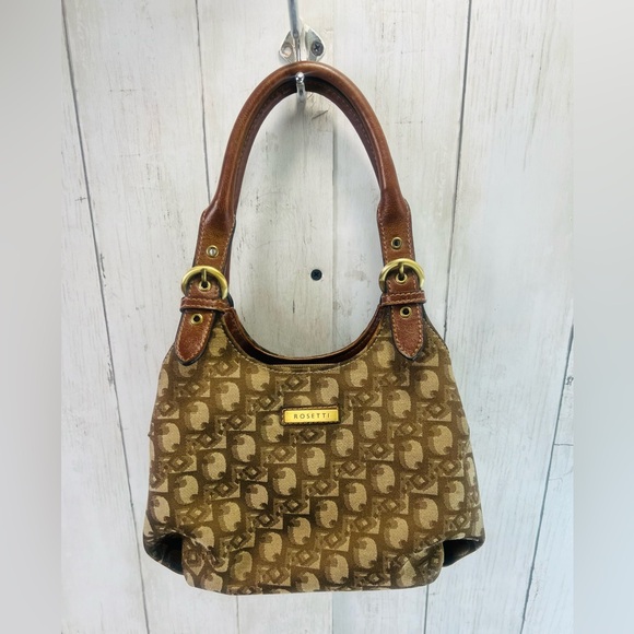 Y2K Rosetti Faux Leather Canvas Beige Tan And Brown Bag Multi Compartments small - Picture 13 of 13